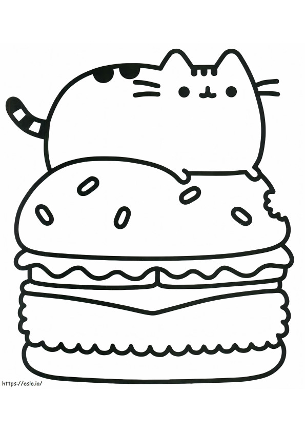 Pusheen In Burger coloring page