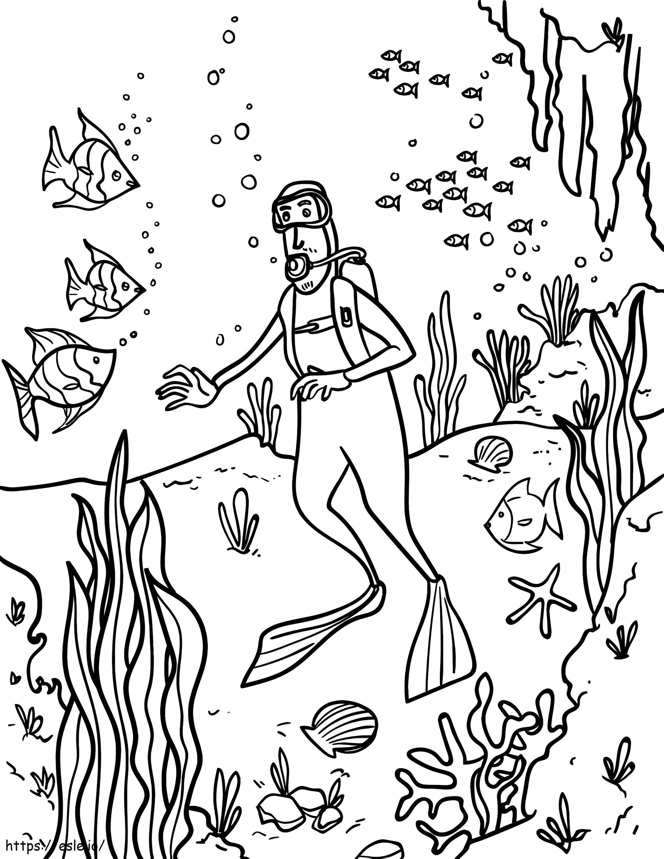 Scuba Diver And Fishes coloring page