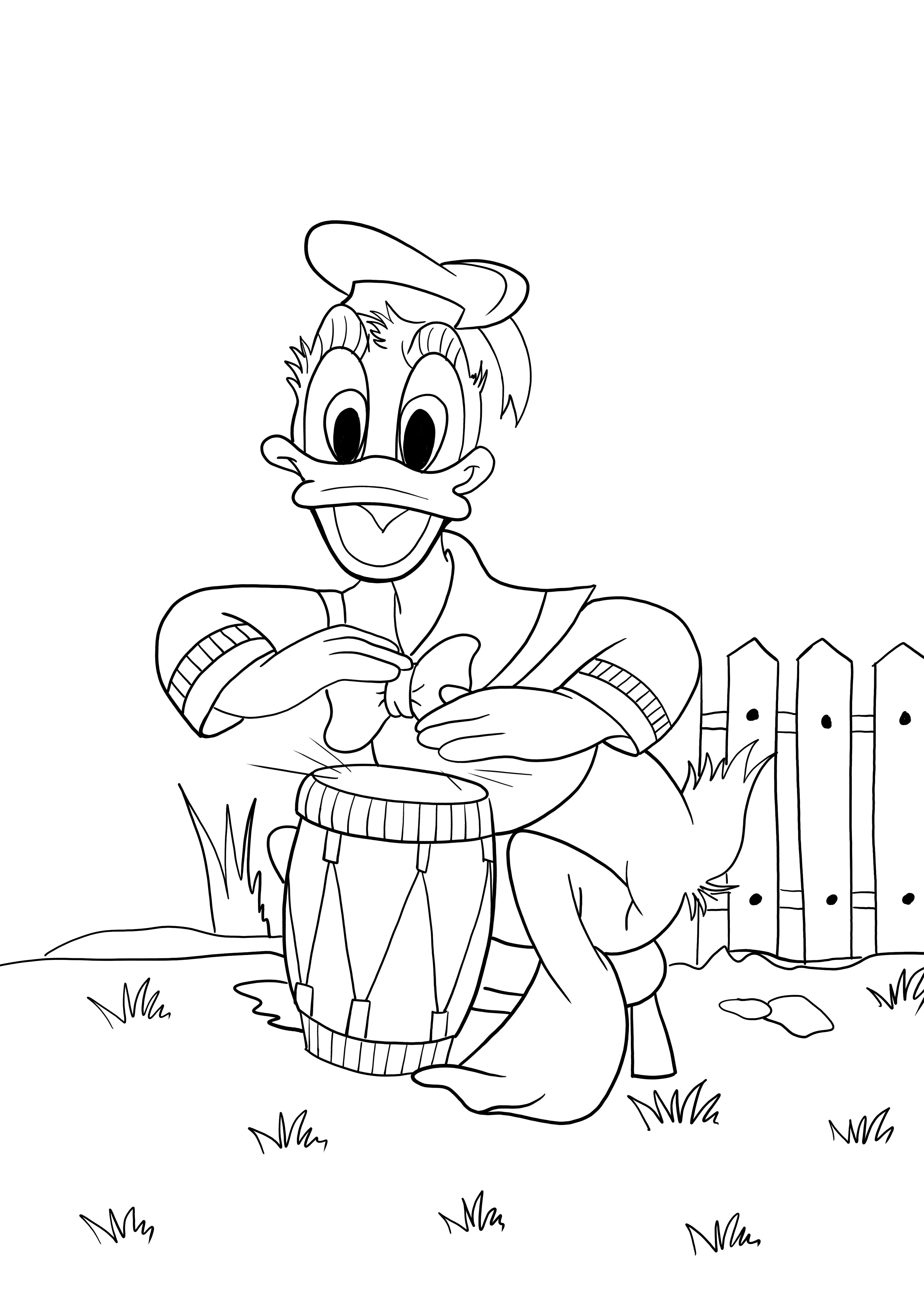Donald cântând la tobe foaie de colorat și de imprimat gratuit
