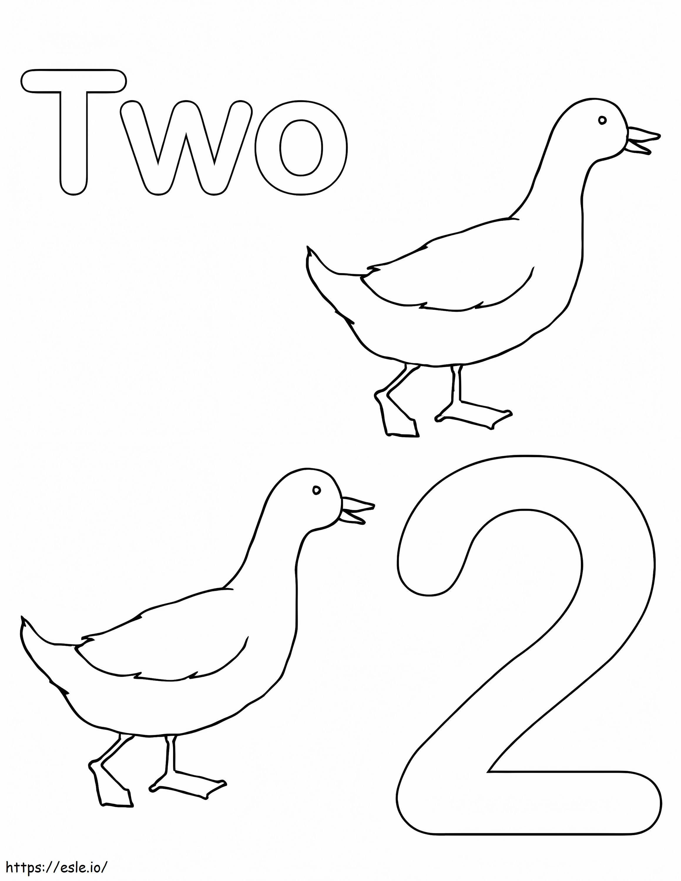 Numero 2 e due anatre da colorare