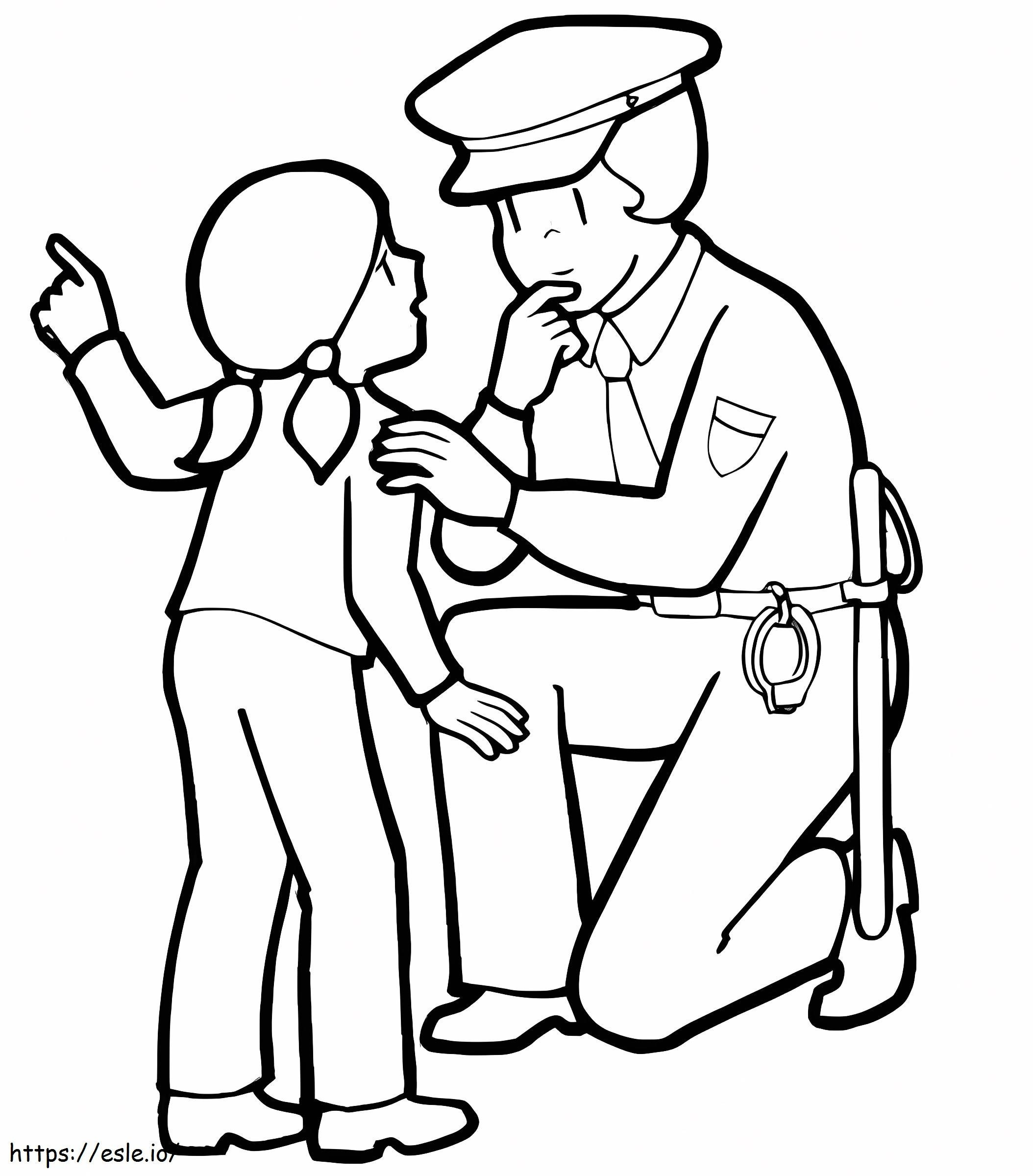 Polícia e garota para colorir