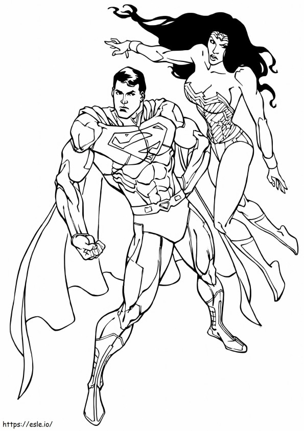 Superman e Mulher Maravilha para colorir