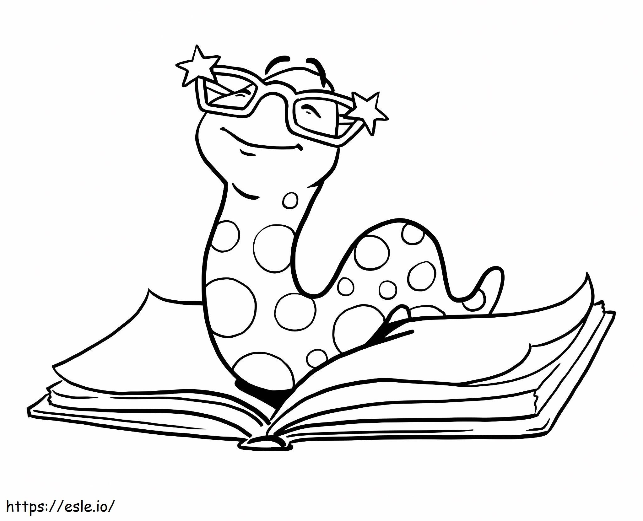Coloriage Serpent souriant sur un livre à imprimer dessin
