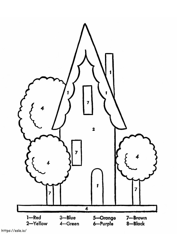 House For Kindergarten Color By Number coloring page