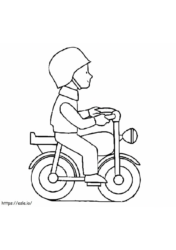 Moottoripyörällä ajava poika värityskuva