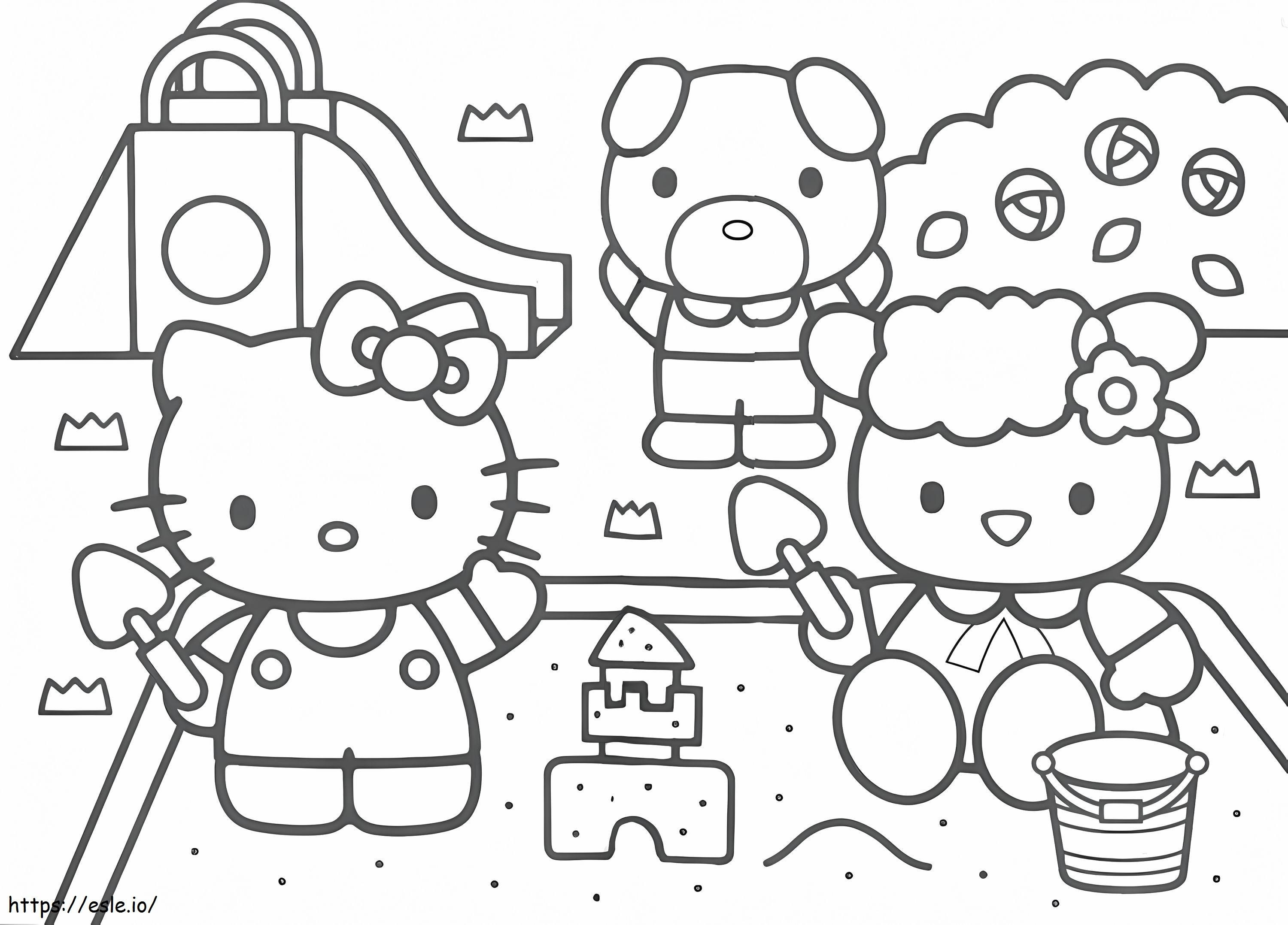 Hello Kitty i przyjaciele z zamku z piasku kolorowanka