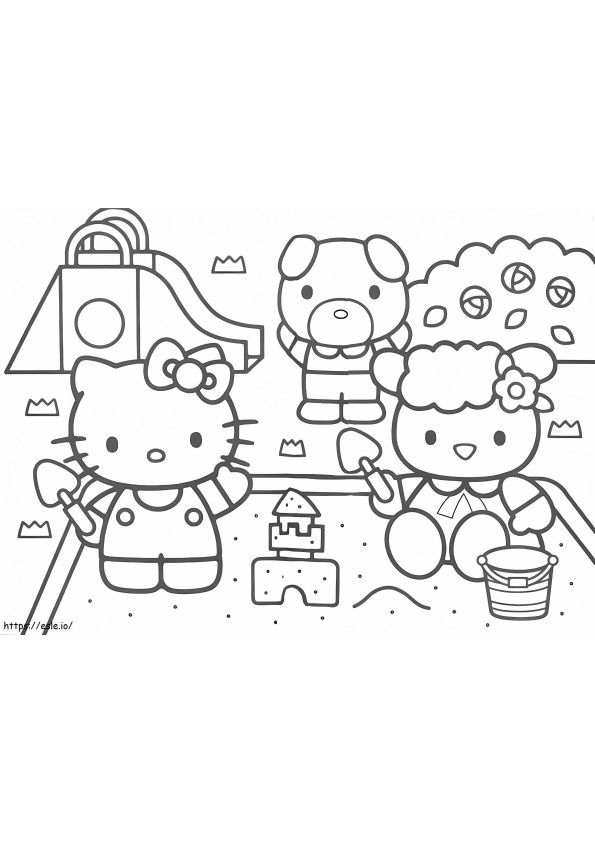 Hello Kitty e os amigos do castelo de areia para colorir