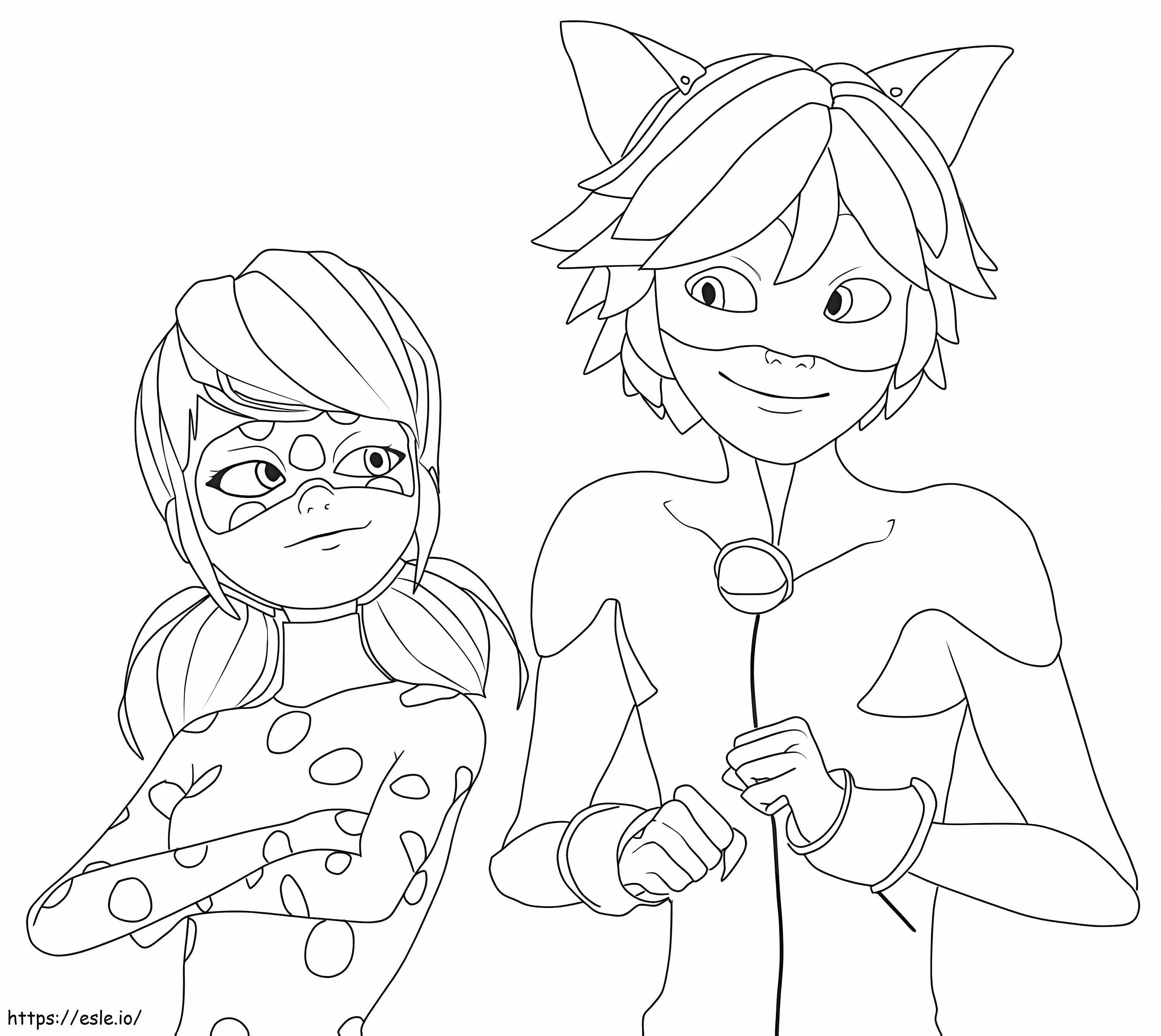 Ladybug And Cat Noir From Miraculous coloring page
