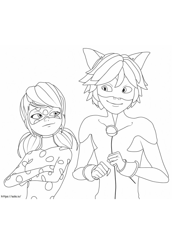 Ladybug And Cat Noir From Miraculous coloring page