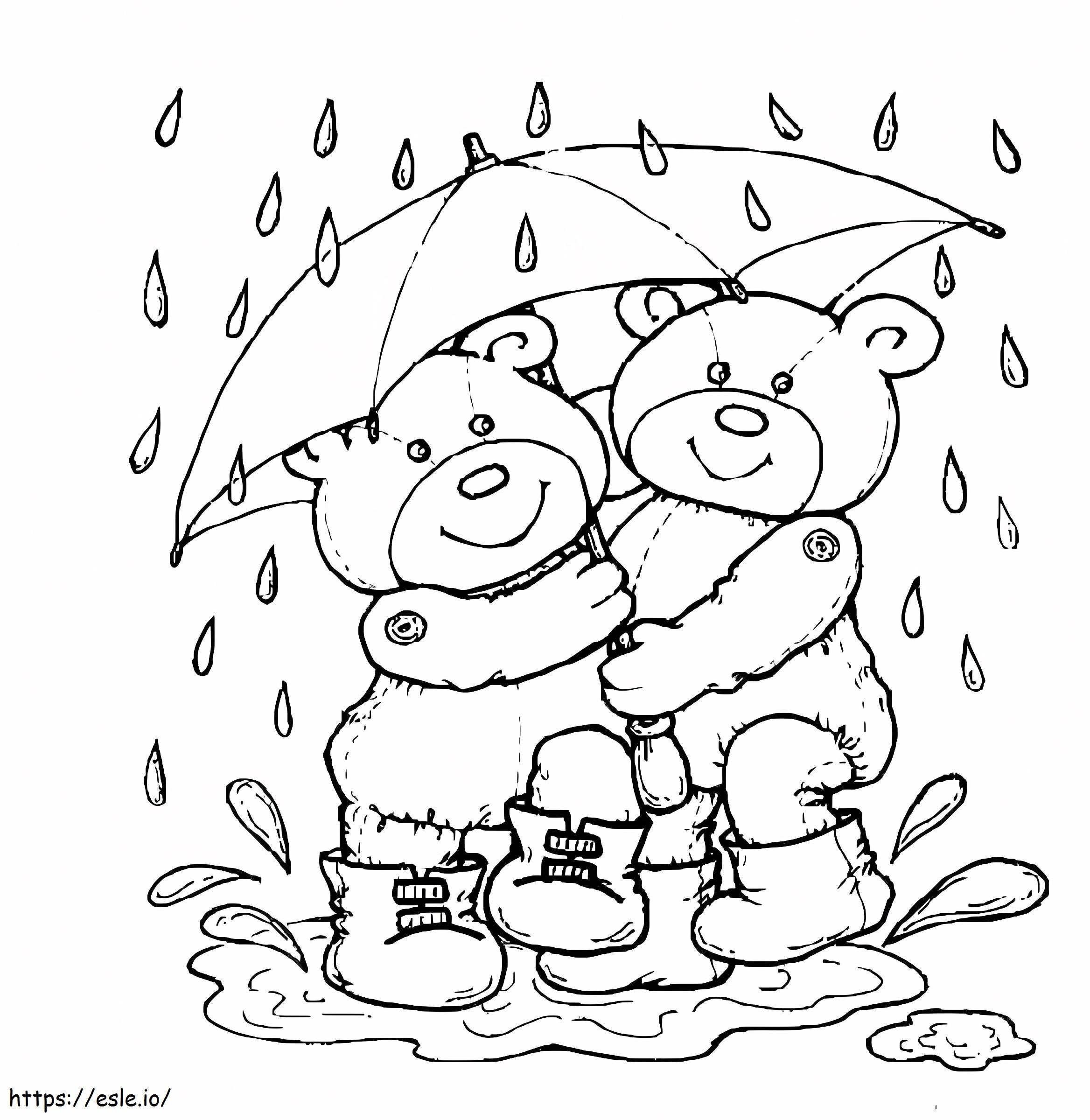 Teddyberen In Regen kleurplaat kleurplaat