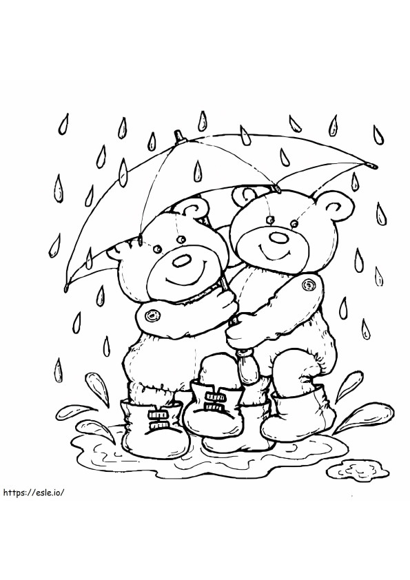 Teddyberen In Regen kleurplaat