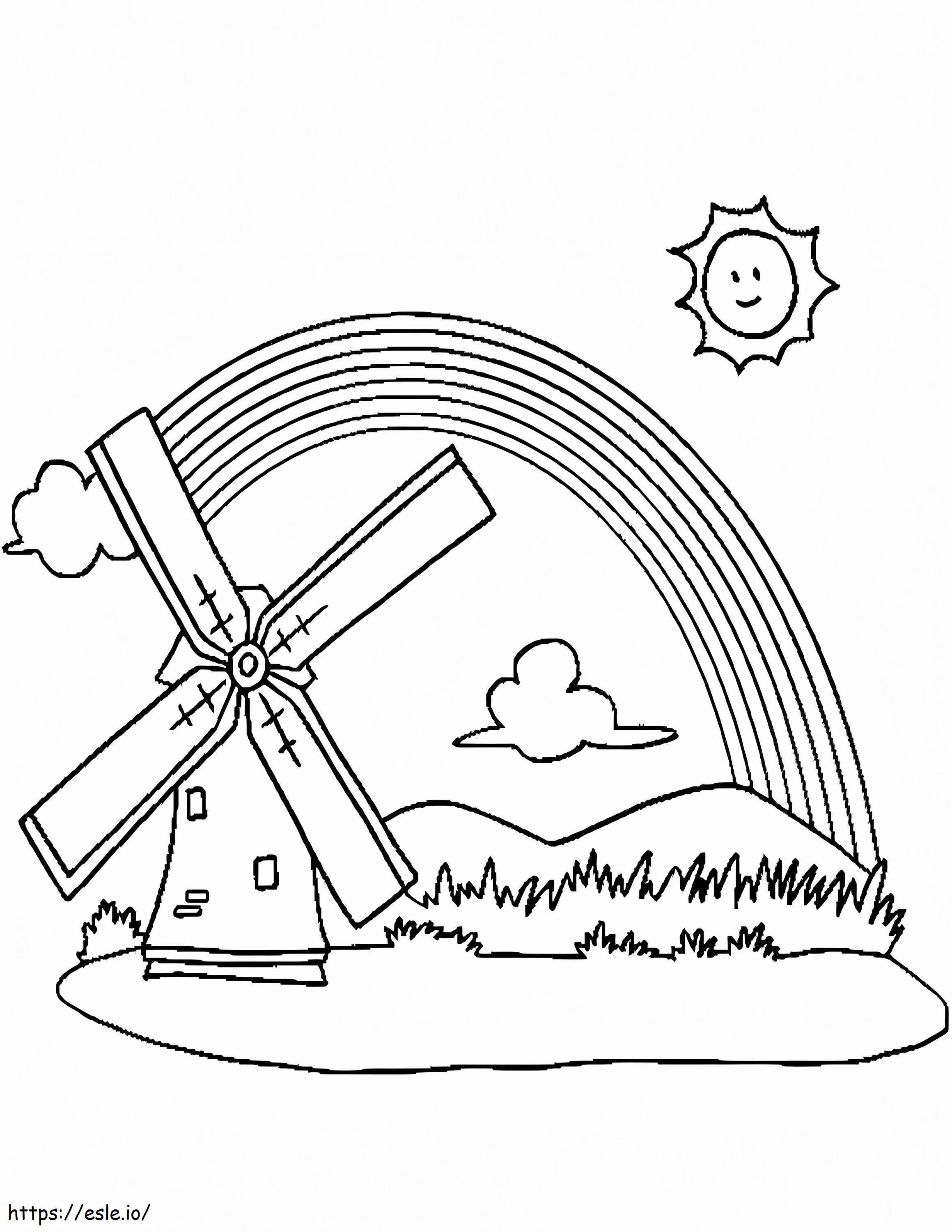 Windmühle und Regenbogen ausmalbilder
