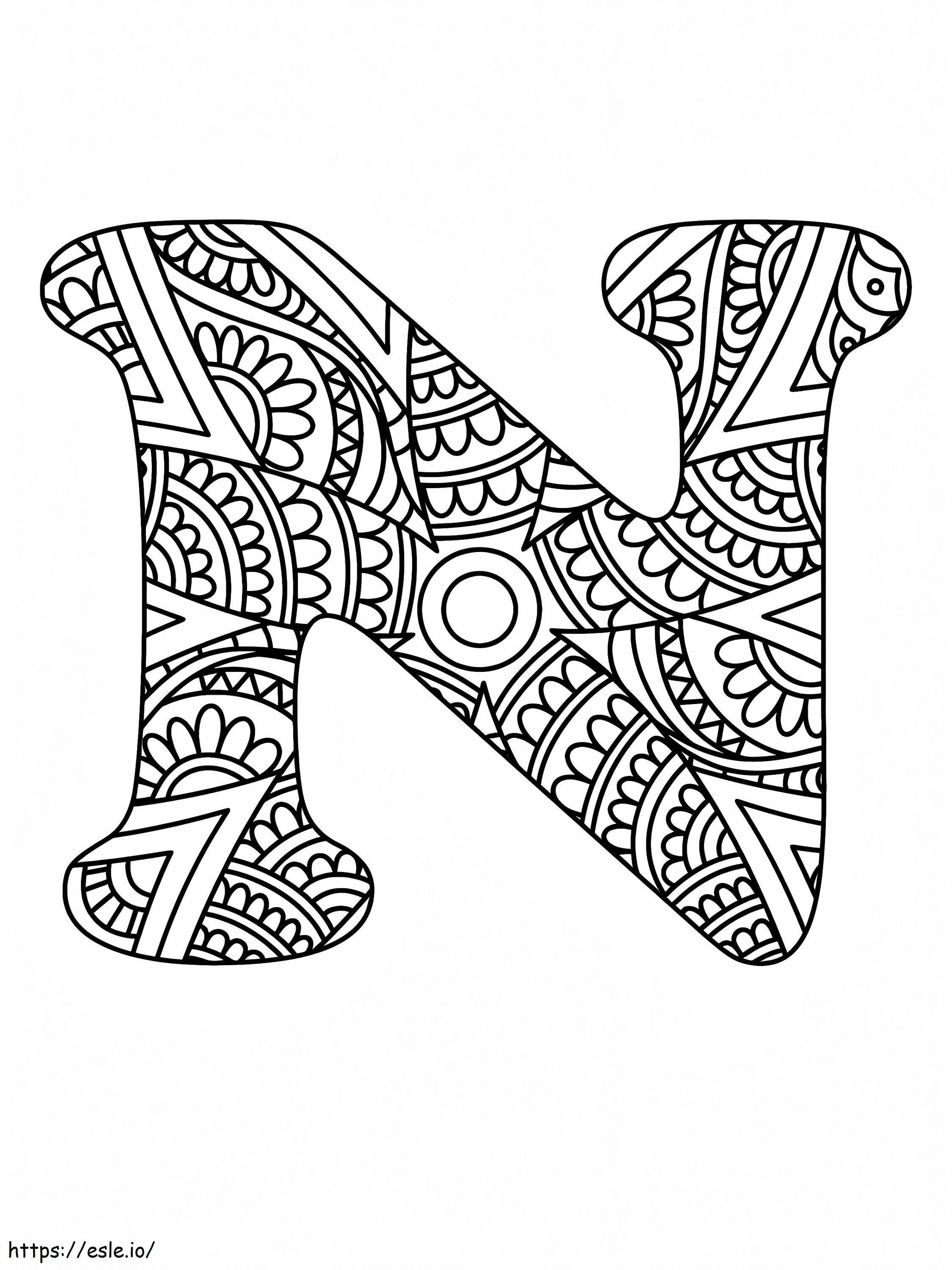 Alfabet mandali litery N kolorowanka