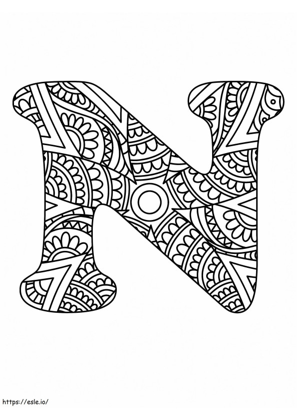 N-kirjain Mandala-aakkoset värityskuva