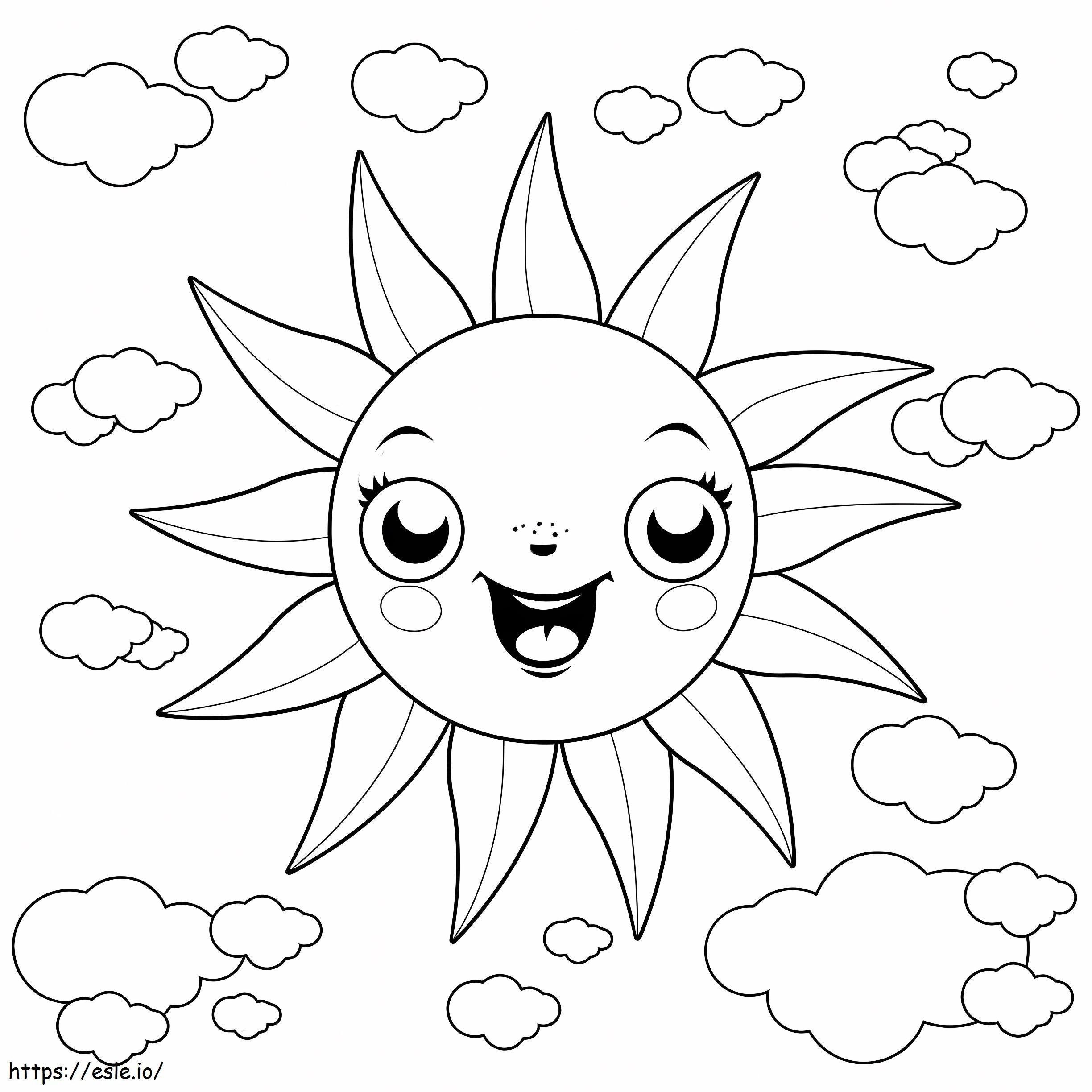 Nice Sun With Clouds coloring page