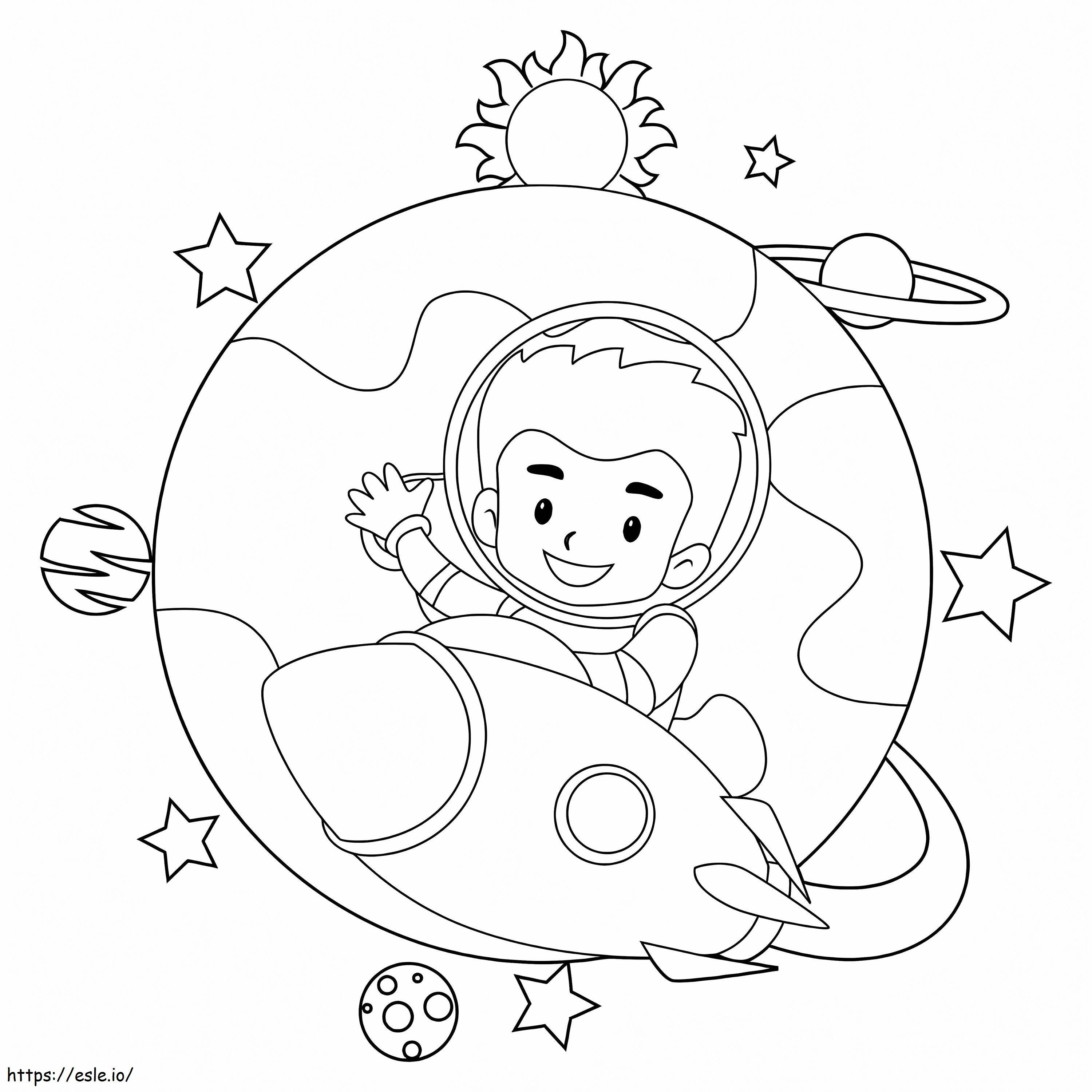 宇宙から来た子供宇宙飛行士 ぬりえ - 塗り絵