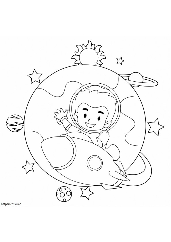 宇宙から来た子供宇宙飛行士 ぬりえ - 塗り絵