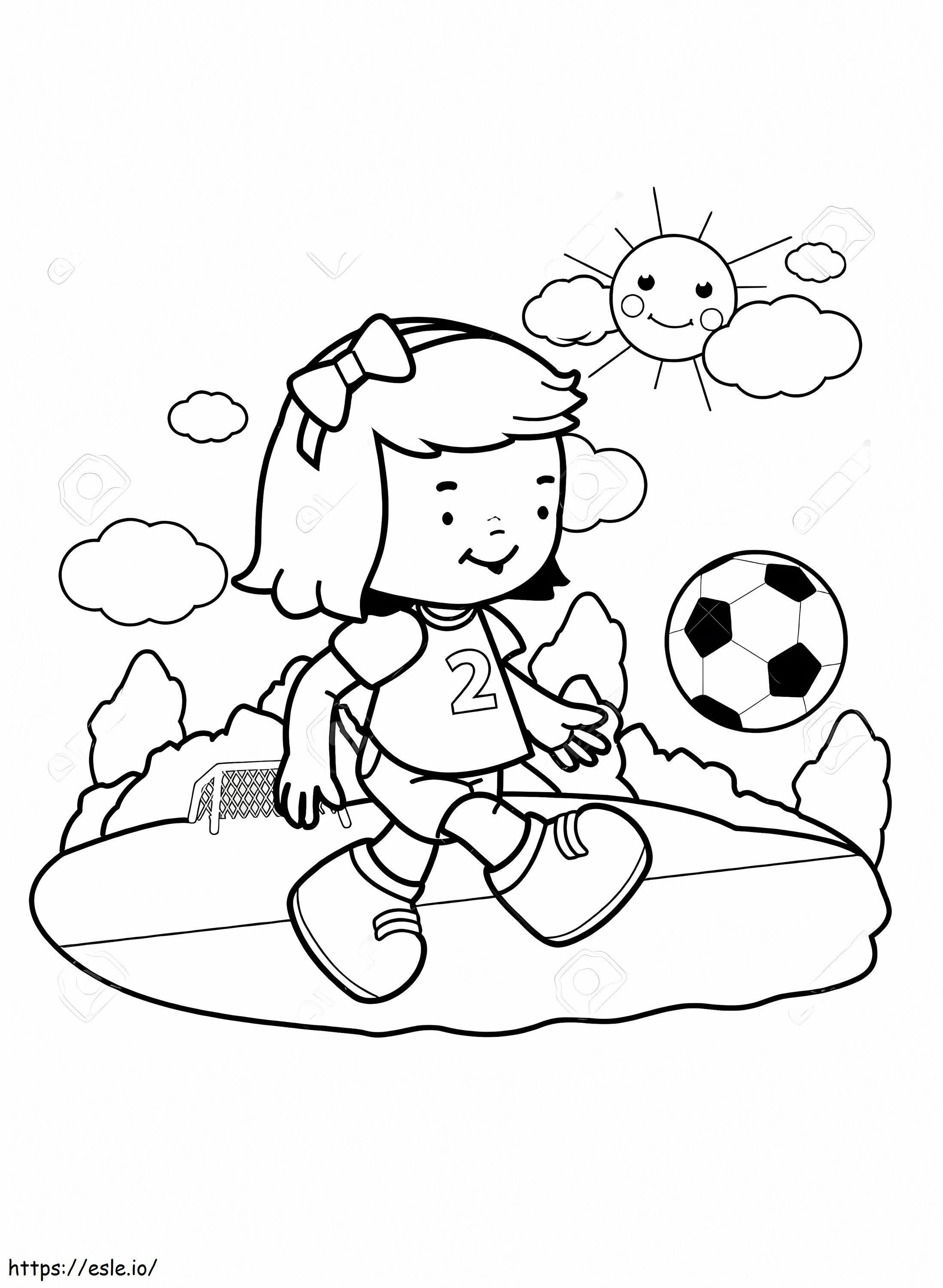 Coloriage Petite fille jouant au football à imprimer dessin