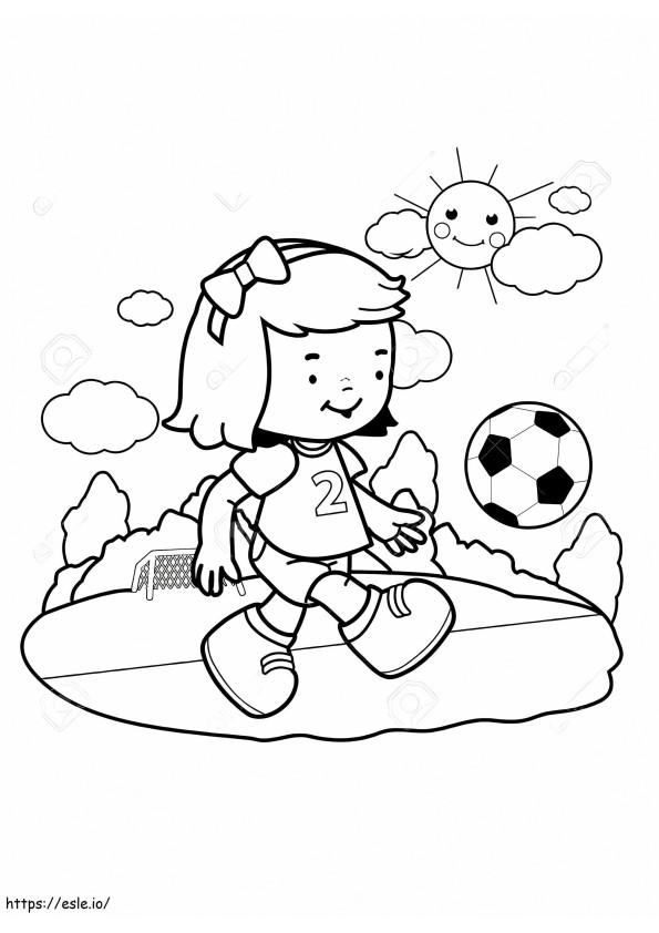 Mała dziewczynka gra w piłkę nożną kolorowanka