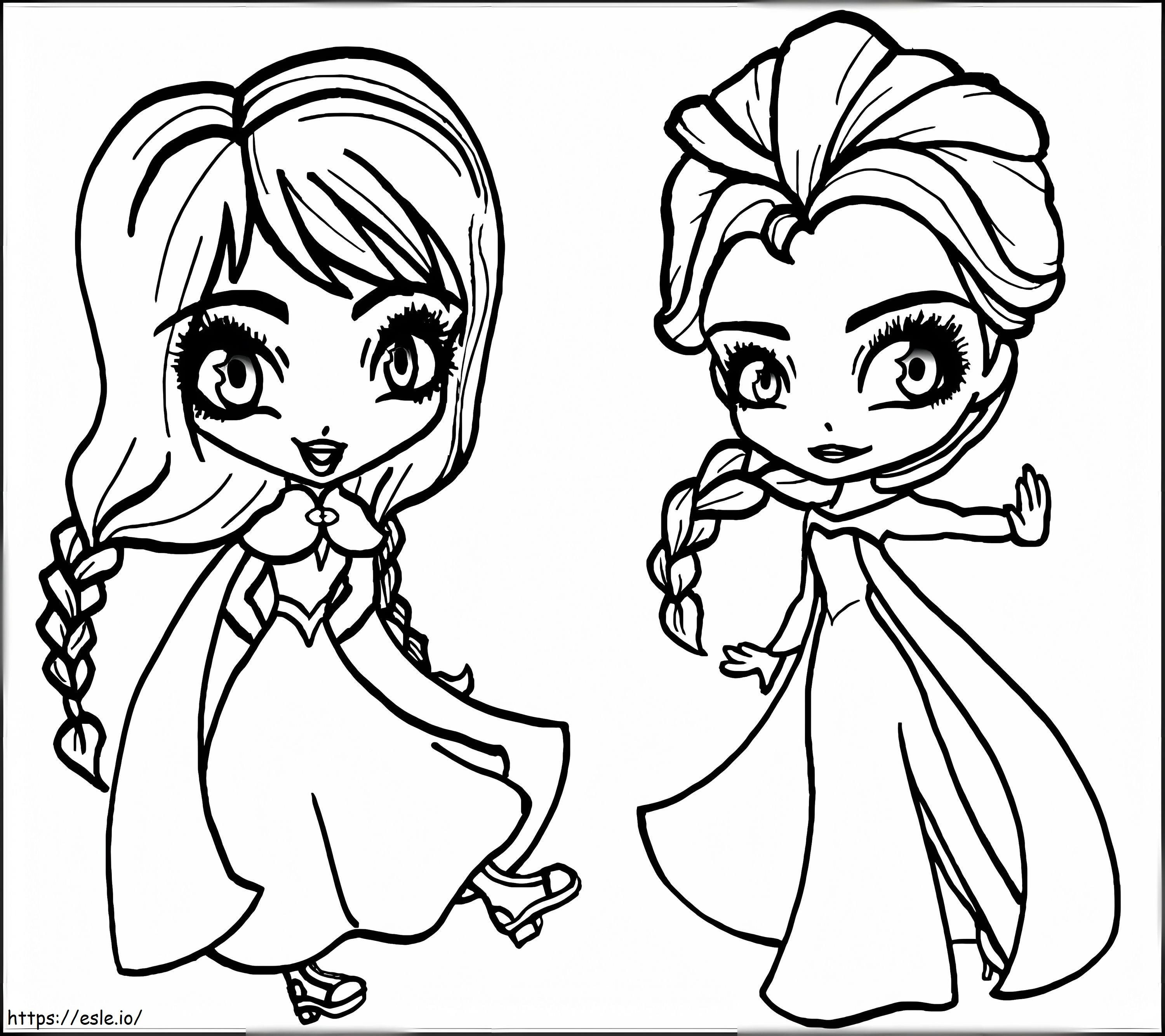 Anna And Elsa Chibi coloring page