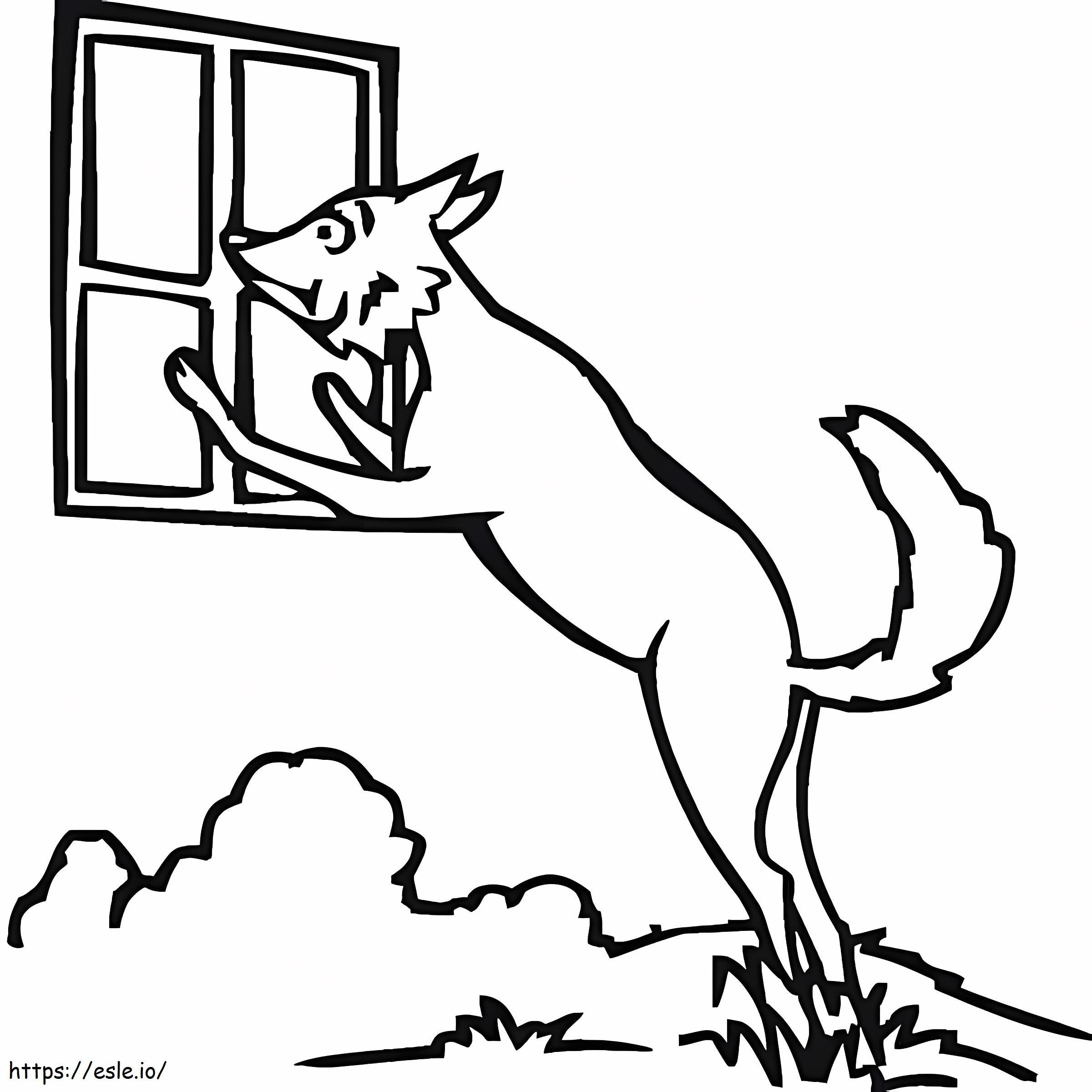 オオカミと窓 ぬりえ - 塗り絵