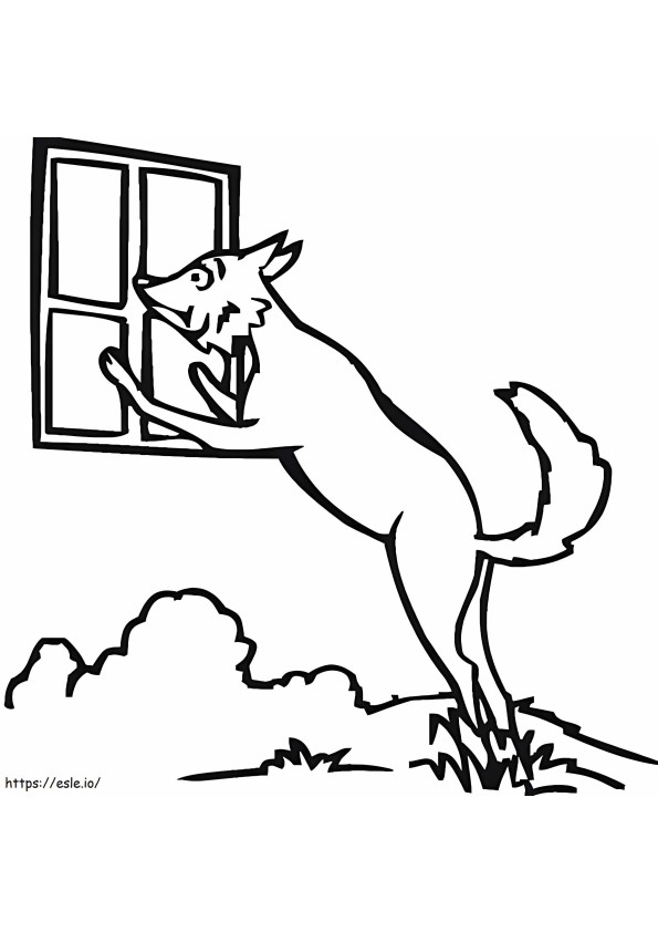 オオカミと窓 ぬりえ - 塗り絵