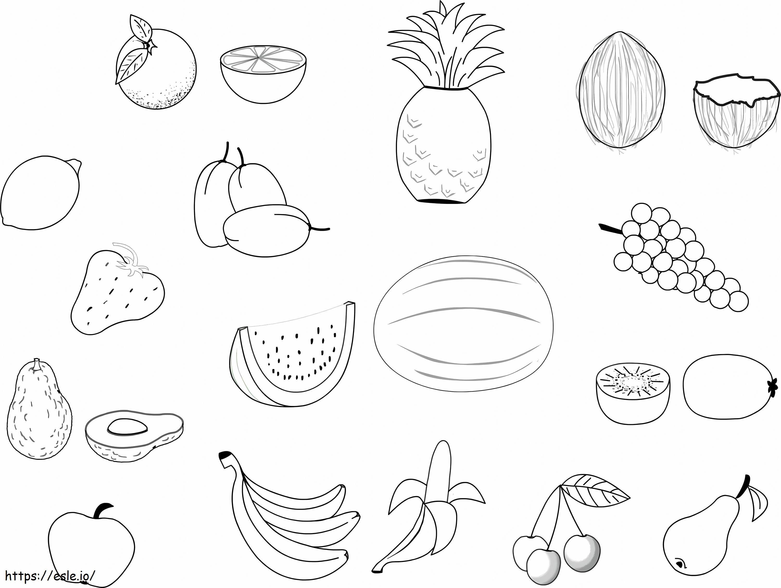 Five Fruit Fun coloring page