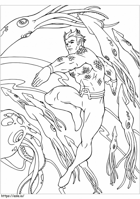 Aquaman și calmari de colorat