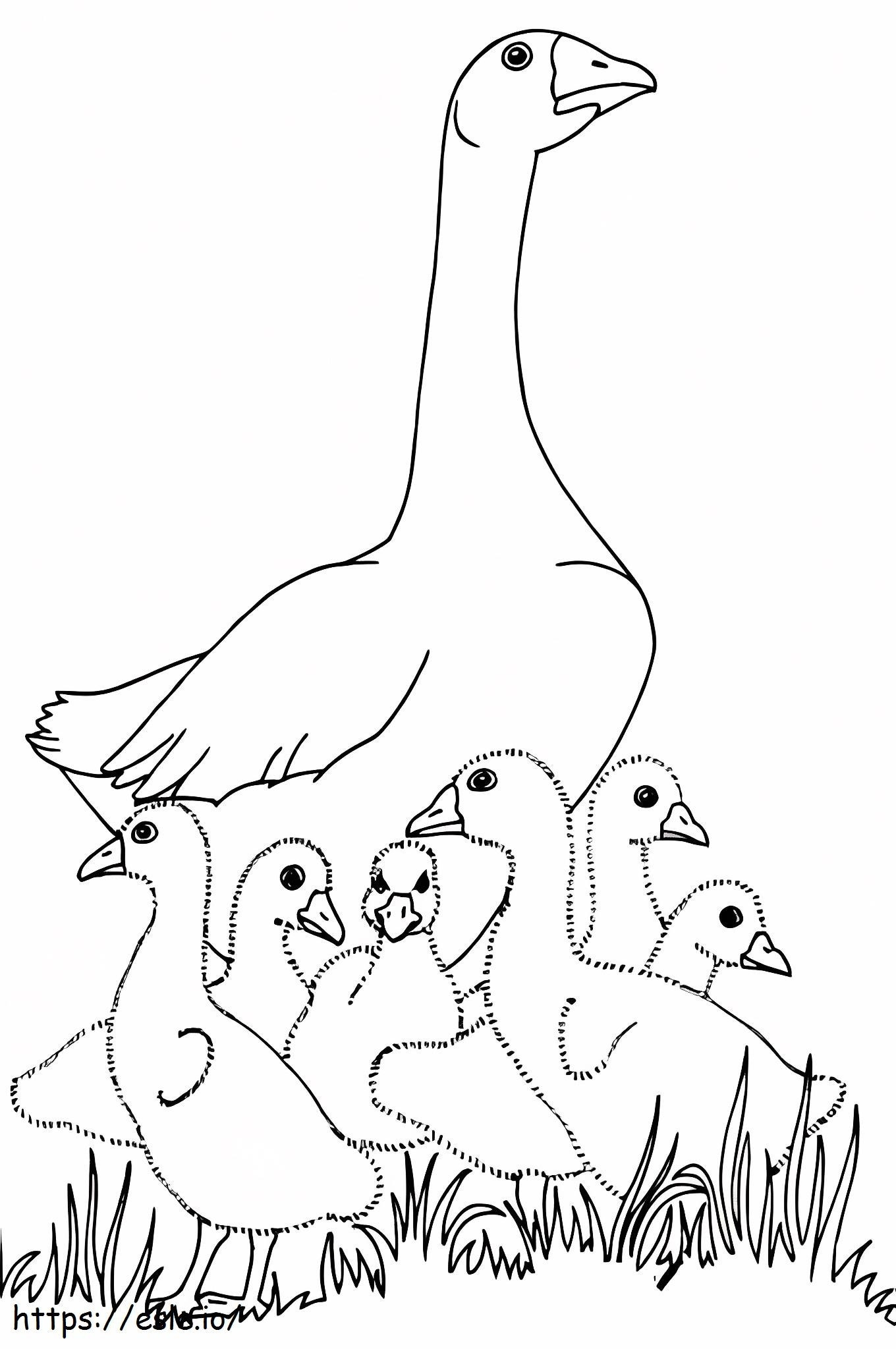 Mamãe Ganso e seus filhotes para colorir