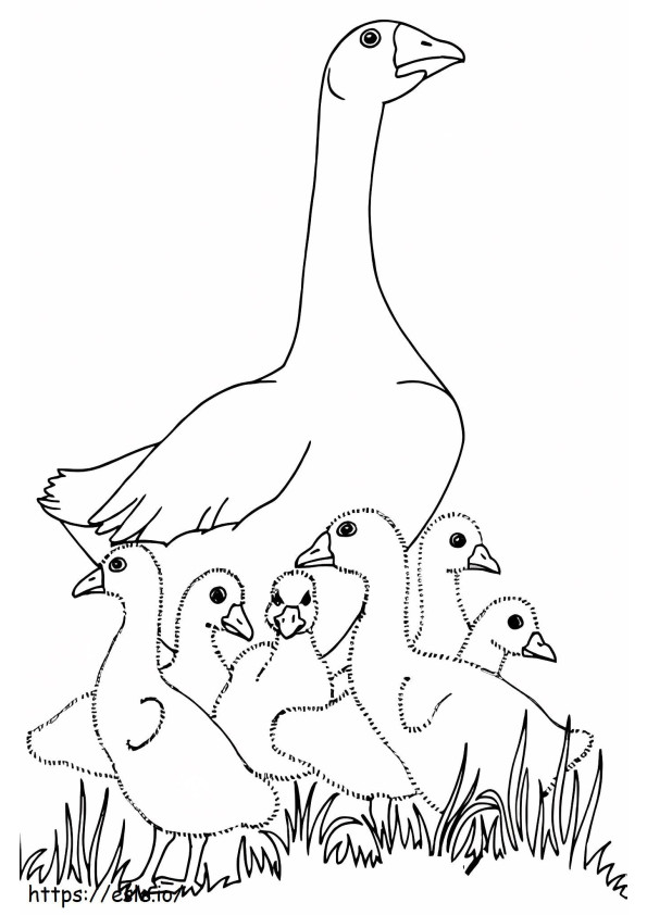 Coloriage Mère l'Oie et ses petits à imprimer dessin