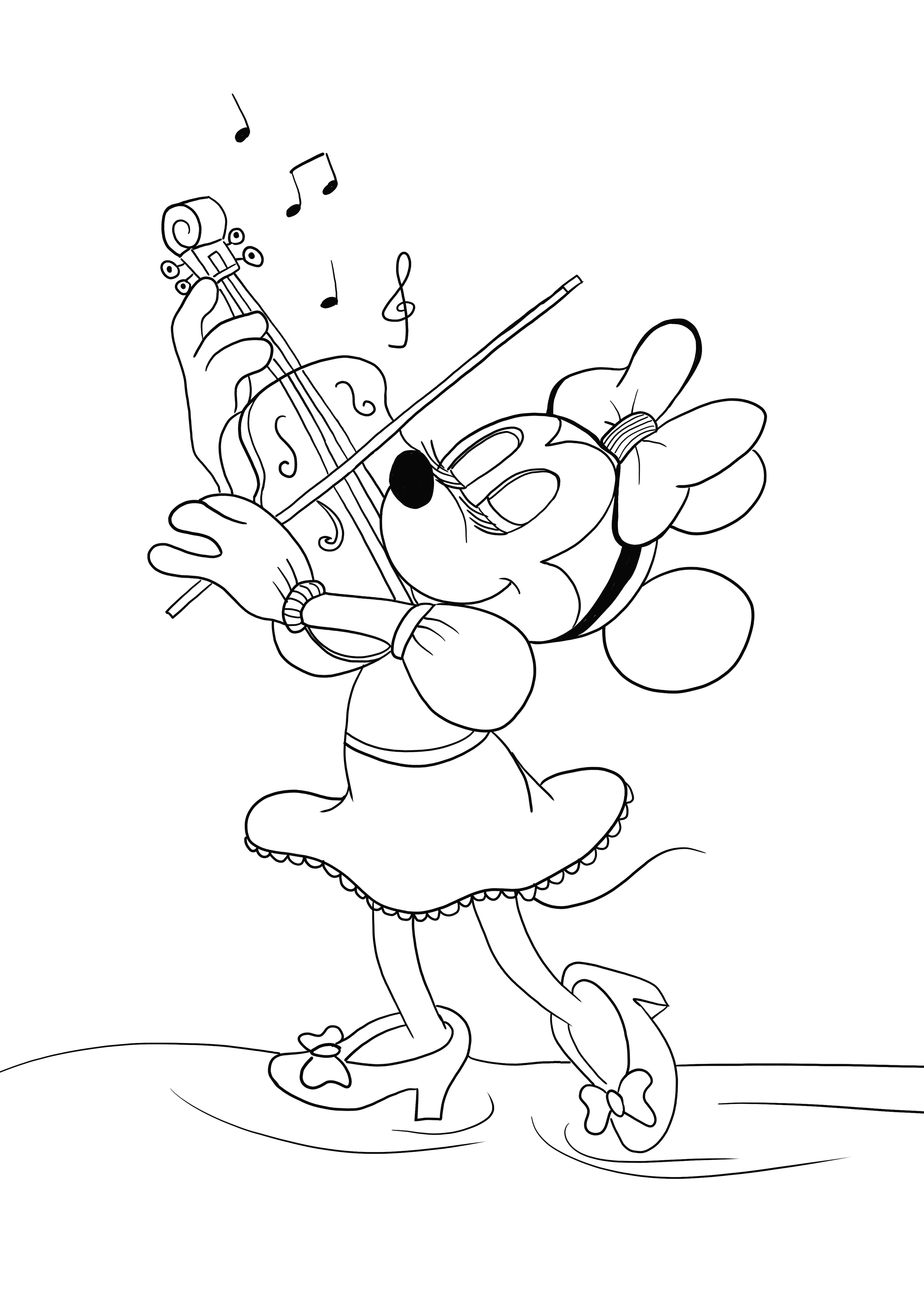 Minnie speelt viool om te downloaden en gratis te printen kleurplaat