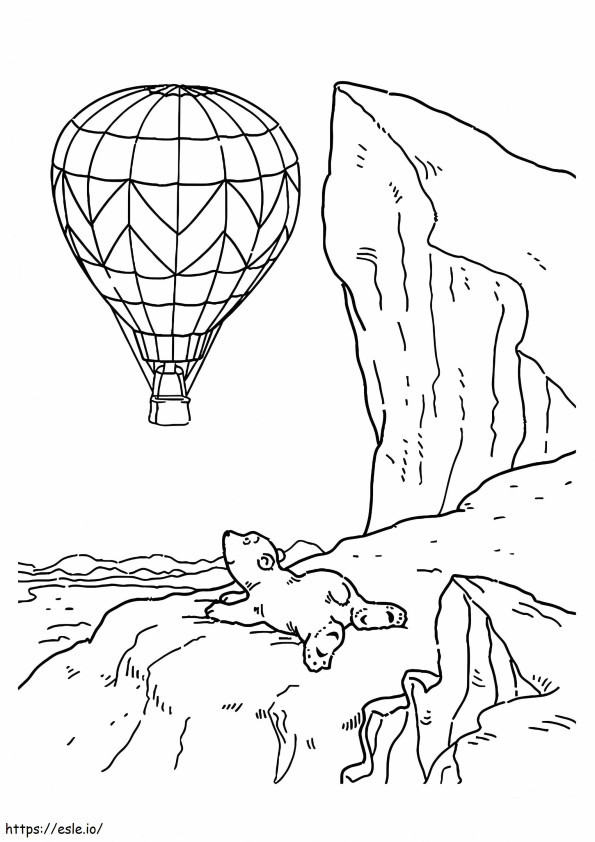 1526976924 熱気球を眺めるシロクマ A4 ぬりえ - 塗り絵