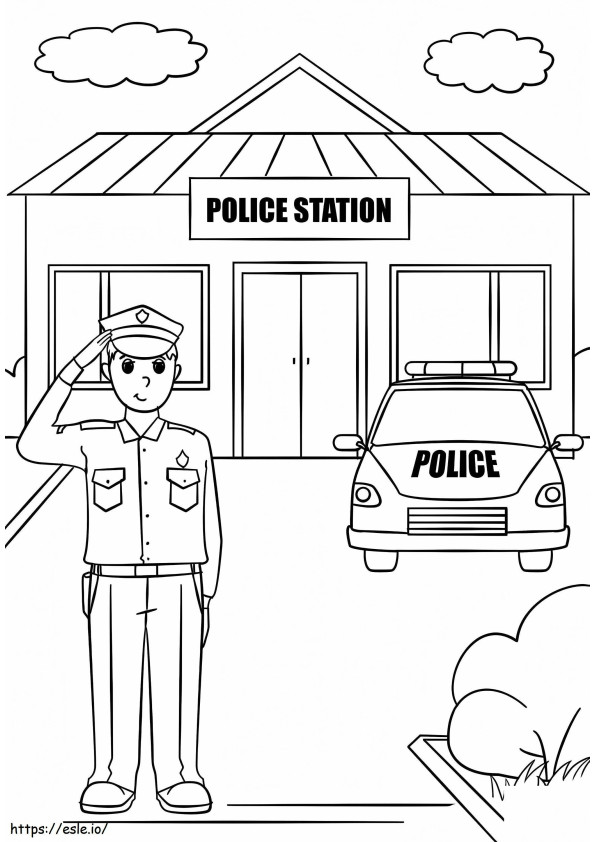 Pagina da colorare della stazione di polizia da colorare
