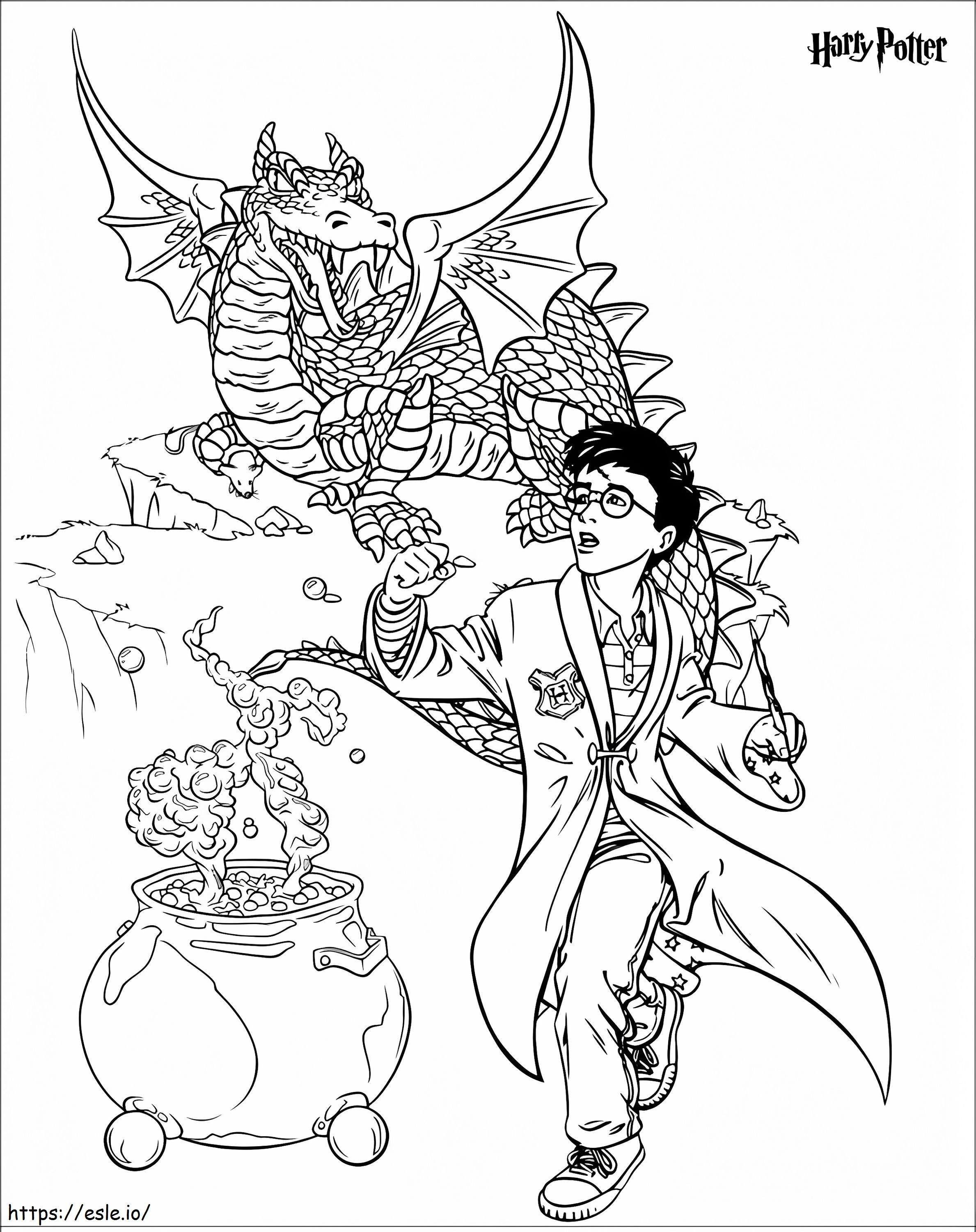 Harry Potter Flees The Dragon coloring page