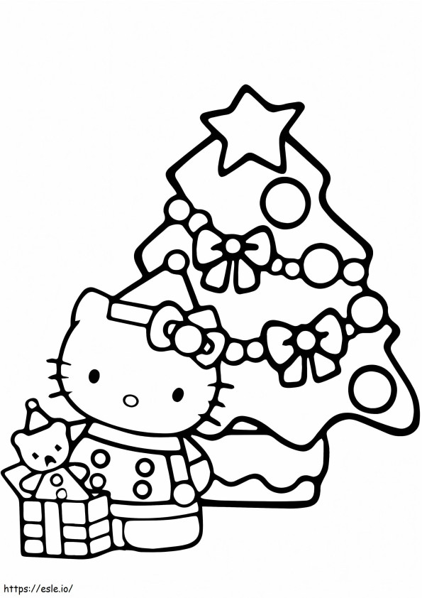 Coloriage Noël Bonjour Kitty à imprimer dessin