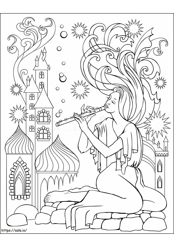 Menina tocando flauta para colorir