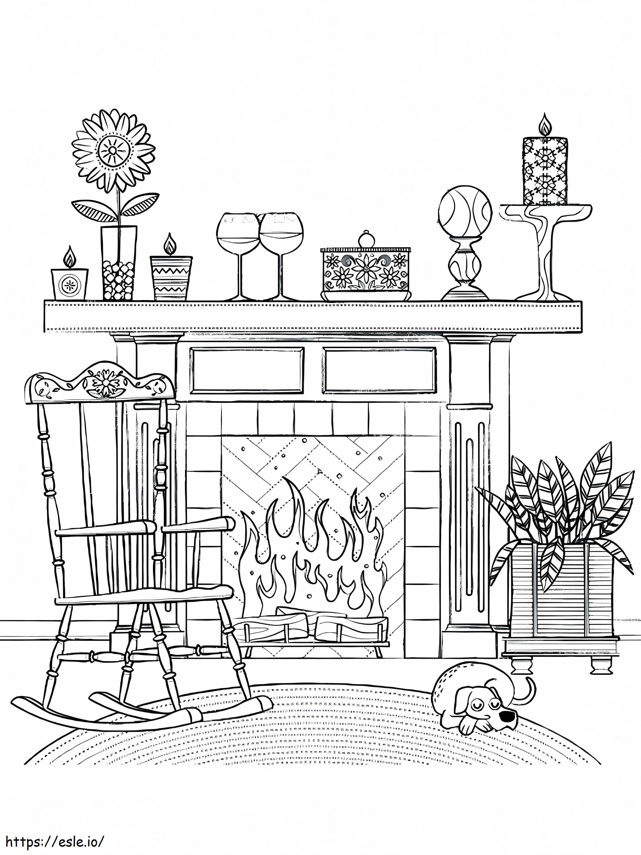 Fireplace And Dog coloring page
