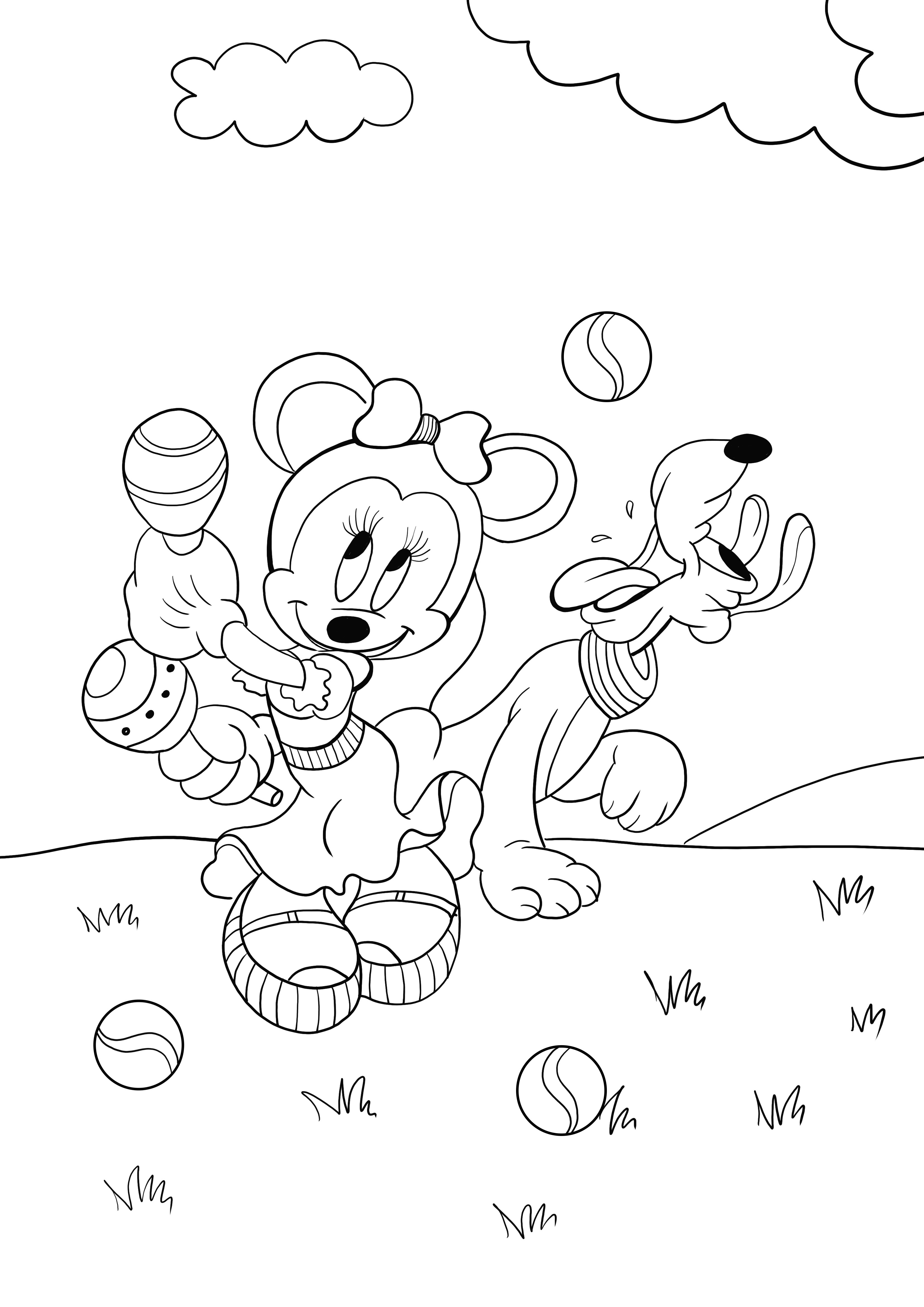 Minnie en Pluto gratis kleuren en printen kleurplaat