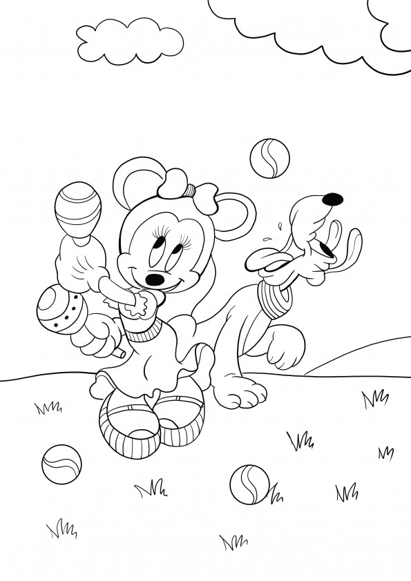 Minnie and Pluto free coloring and printing