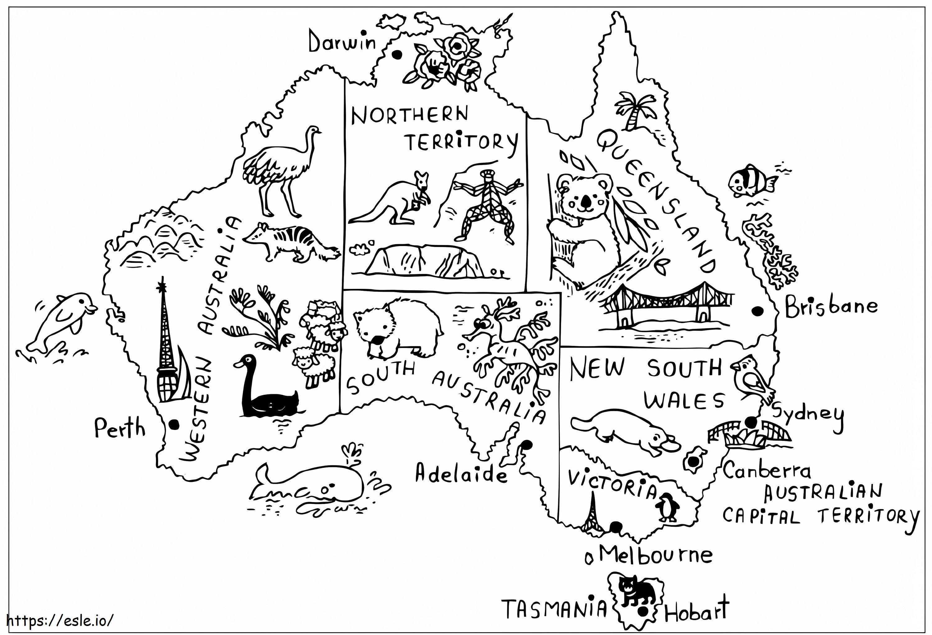 Mapa Australii kolorowanka