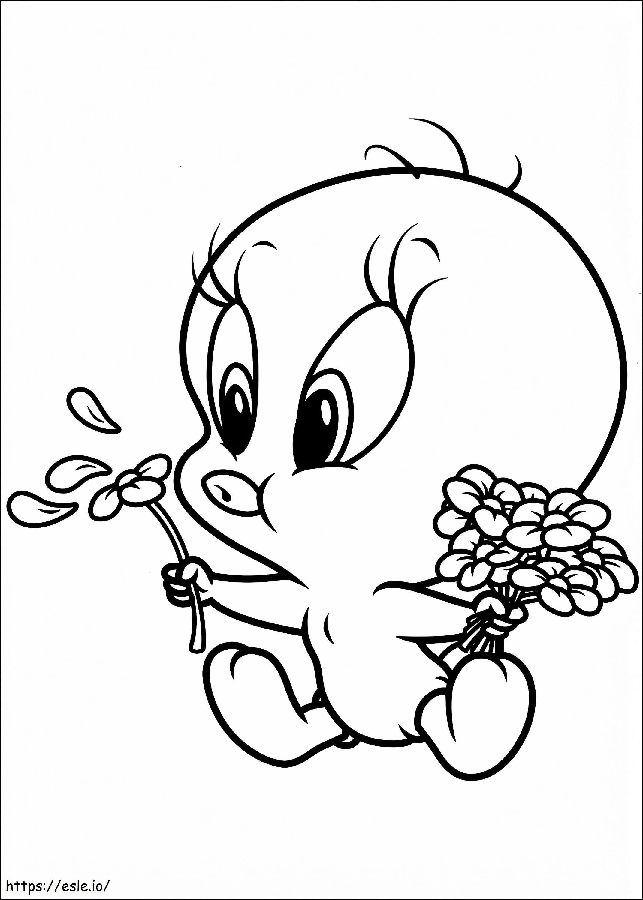 1533779606 Baby Tweety With Flowers A4 coloring page