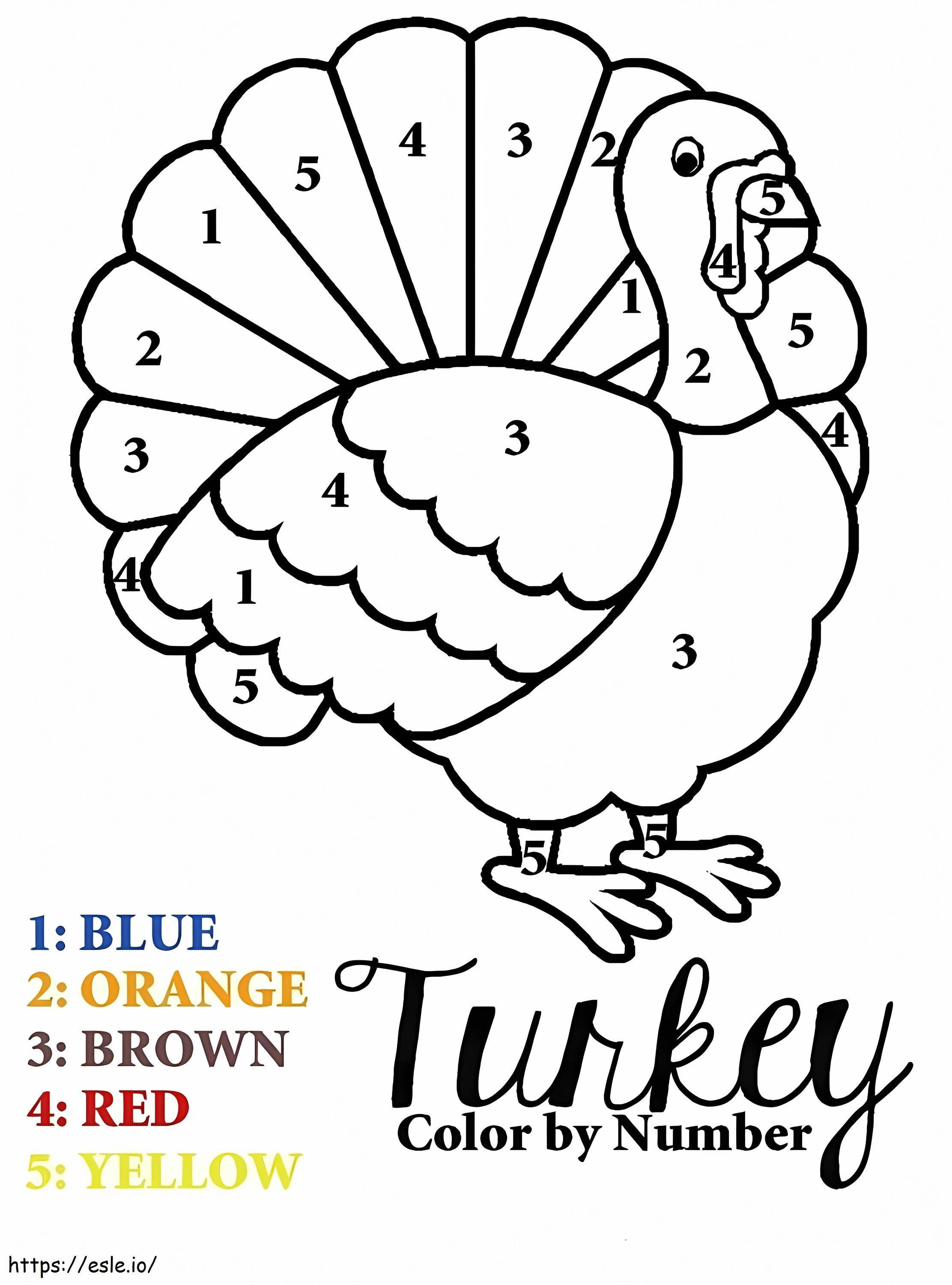 Een Turkije, kleur op nummer kleurplaat kleurplaat