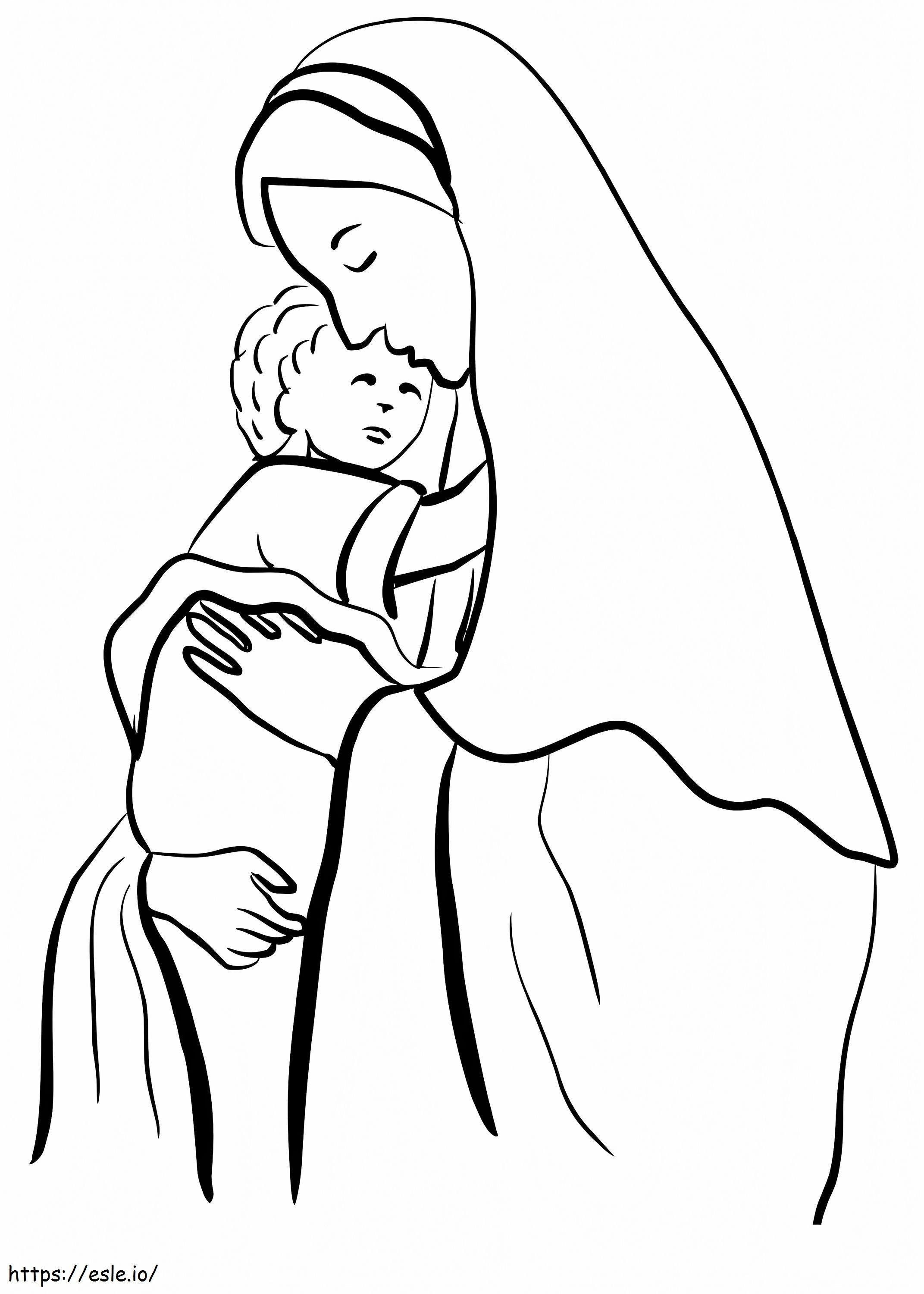 Mãe Maria Segurando o Menino Jesus para colorir