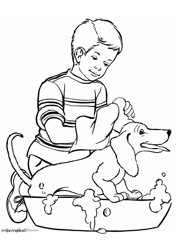 Boy And His Puppy coloring page