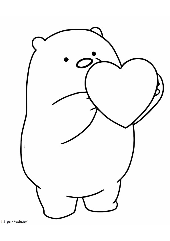 Urso de gelo segurando coração para colorir