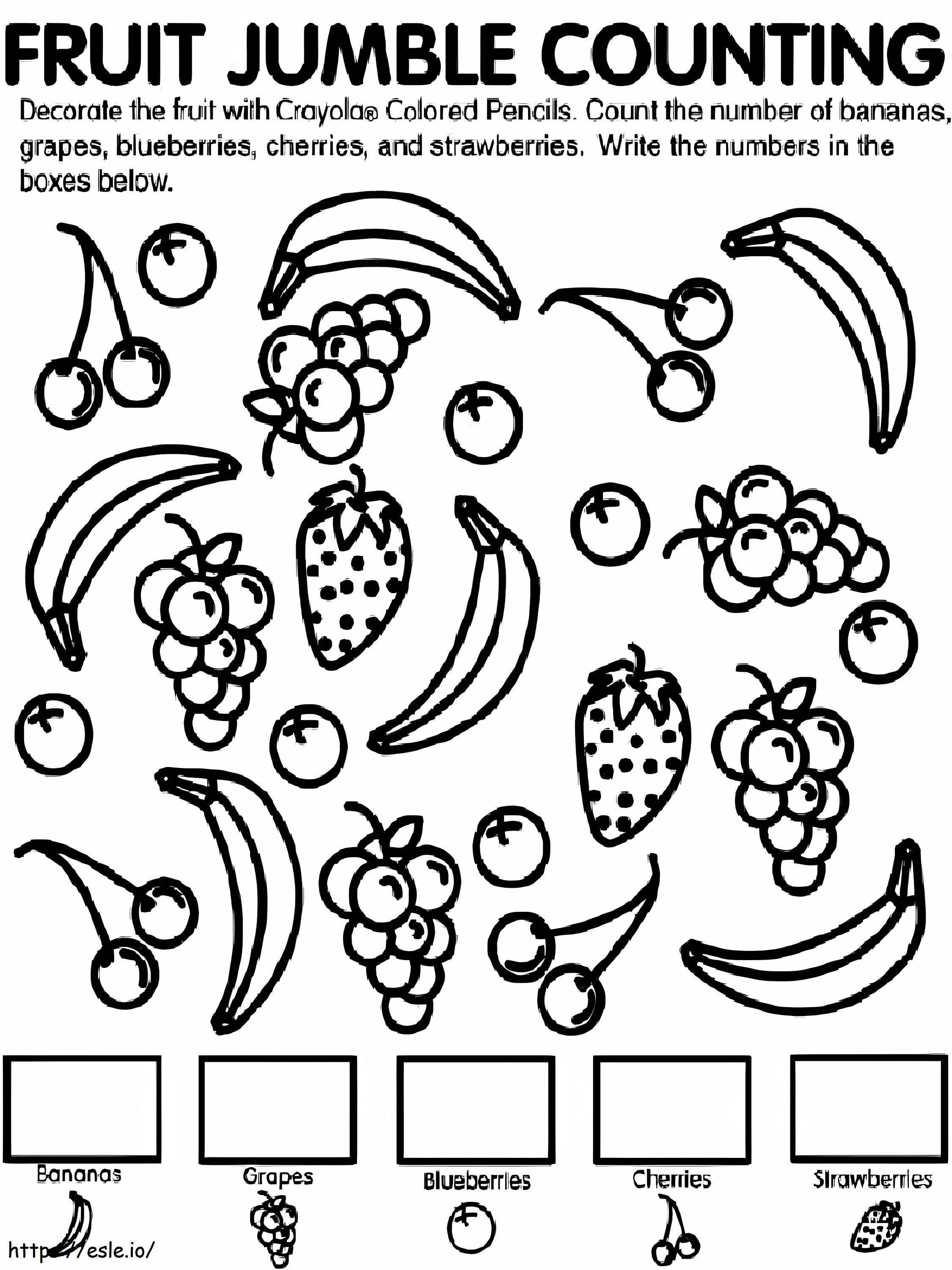 Coloriage Comptage des fruits mélangés à imprimer dessin