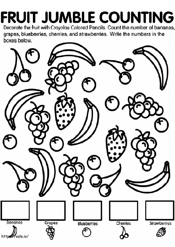 Coloriage Comptage des fruits mélangés à imprimer dessin