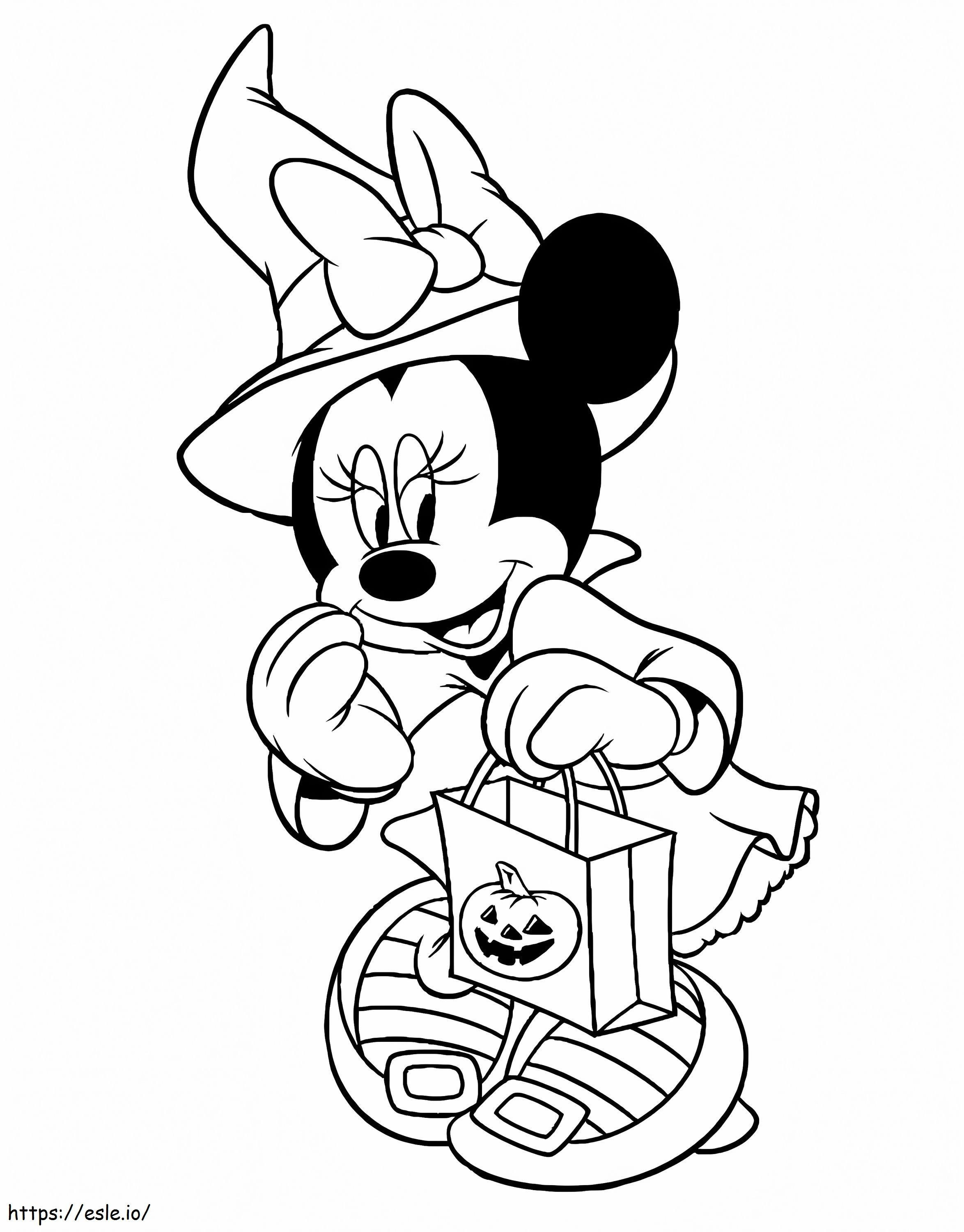 Minnie Mouse met heksenhoed op Halloween kleurplaat kleurplaat