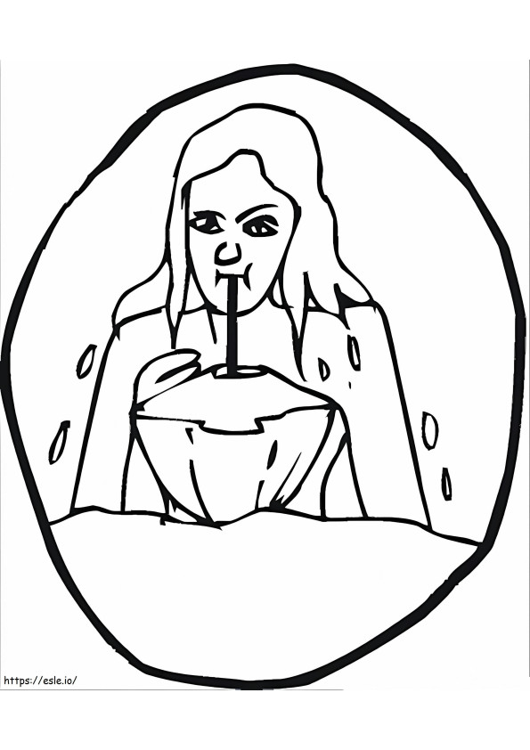 Girl Drinking Coconut coloring page