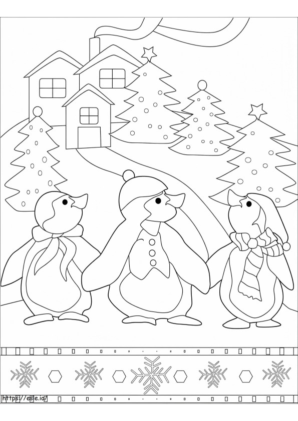 Pinguinii de Crăciun de colorat